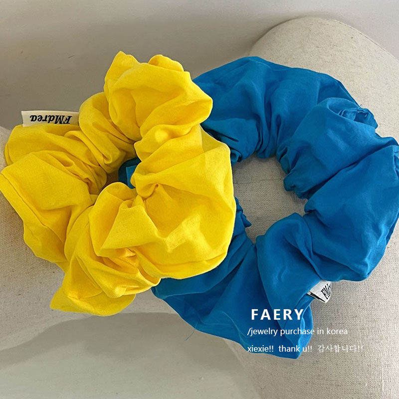 韩国博主同款蓝色大肠发圈棉面料清新百搭发绳发饰弹力简约头绳女