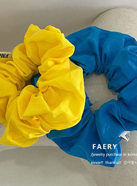 韩国博主同款蓝色大肠发圈棉面料清新百搭发绳发饰弹力简约头绳女