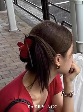 韩国博主同款红色抓夹女后脑勺鲨鱼夹发夹头饰发卡发饰头饰发抓