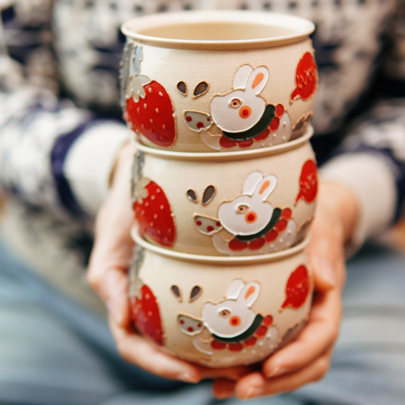 草莓兔手工咖啡杯手握杯主人杯