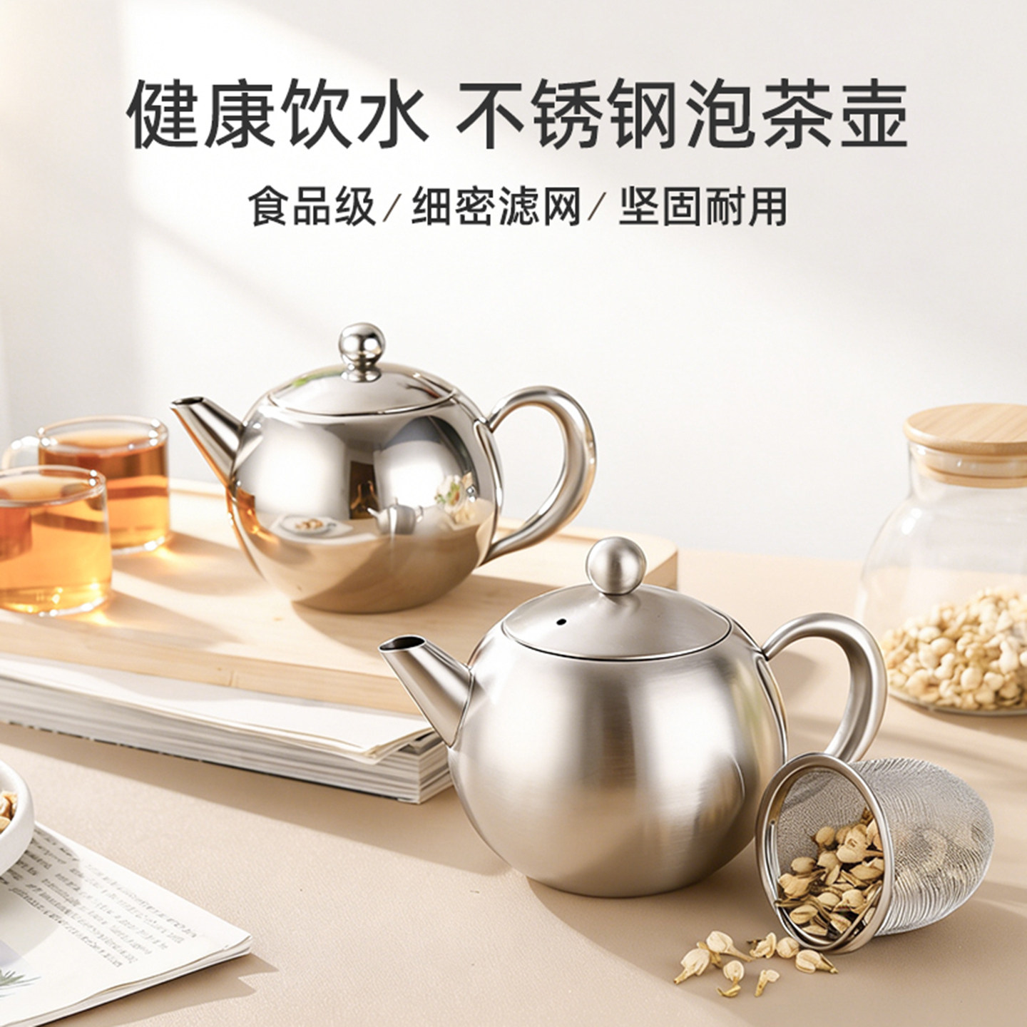 304不锈钢茶壶加厚带滤网泡茶壶冲茶器家用茶楼茶餐厅饭店用茶具