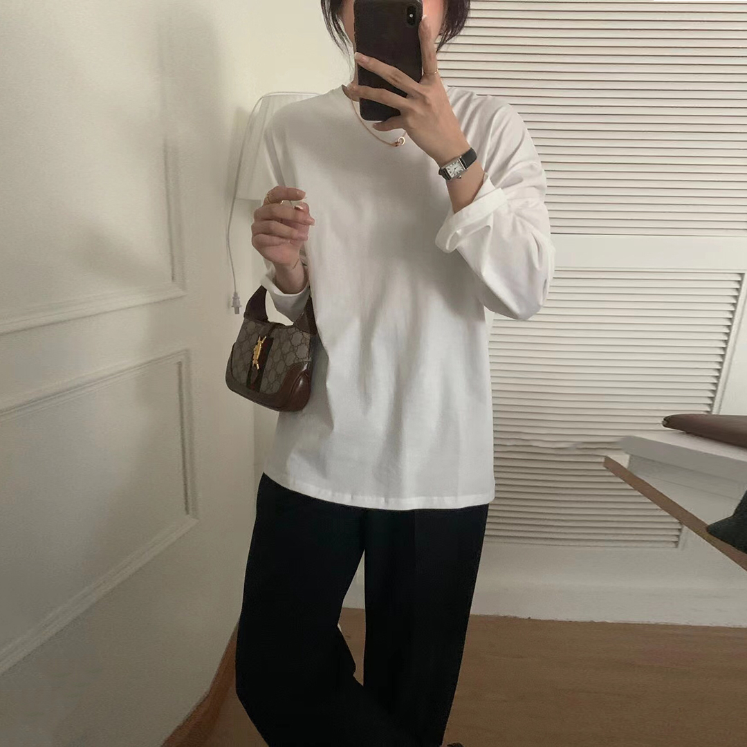 白色基础纯棉长袖t恤女