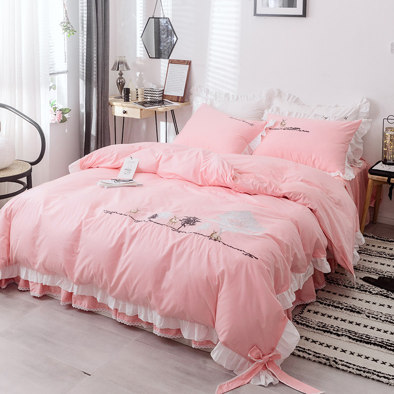 纯棉公主风白色全棉四件套ins少女蝴蝶结被套韩式1.8/2米床裙床上