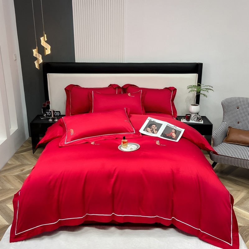 高级红色结婚四件套全棉纯棉欧式床单被套床上用品四季婚嫁家纺