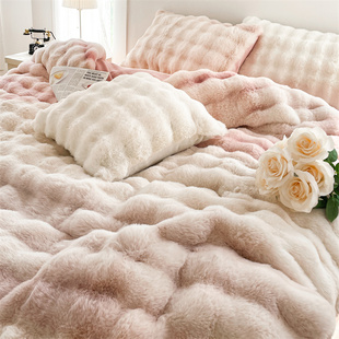 轻奢风简约超厚保暖濑兔绒冬季床上四件套A类双面绒床单被套床品