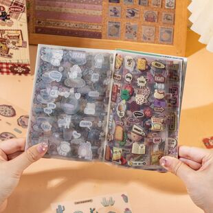 针脚里的日常PET贴纸本 可爱文艺复古风仿真刺绣创意拼贴手帐贴画