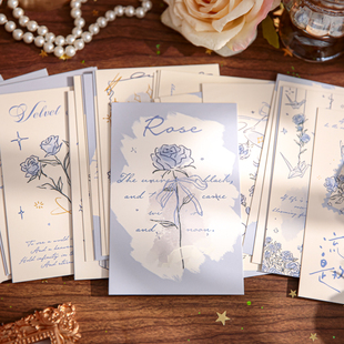 30张复古玫瑰心事明信片浪漫情人节留言表白手写贺卡墙面装饰卡片