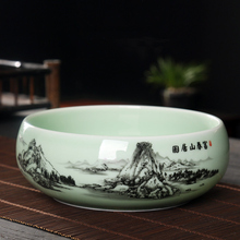 大号茶洗陶瓷茶渣缸家用水洗茶杯盆器皿茶具配件手绘小号笔洗水盂
