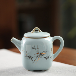 中式官窑四方茶壶泡茶陶瓷家用办公室功夫茶具茶水壶泡茶器单茶壶
