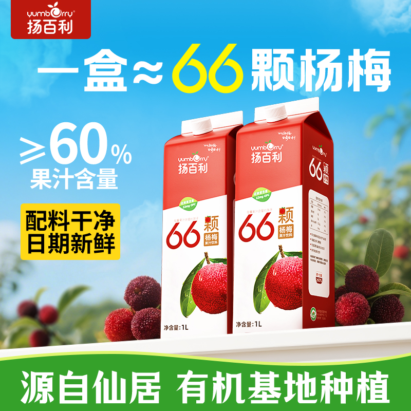 扬百利仙居杨梅汁大瓶饮料1L*2瓶饮品解腻酸梅汤
