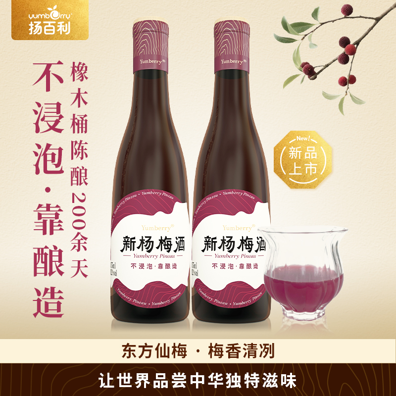 扬百利新杨梅酒375ml*2瓶仙居杨梅酿造女士低度微醺水果酒玻璃瓶