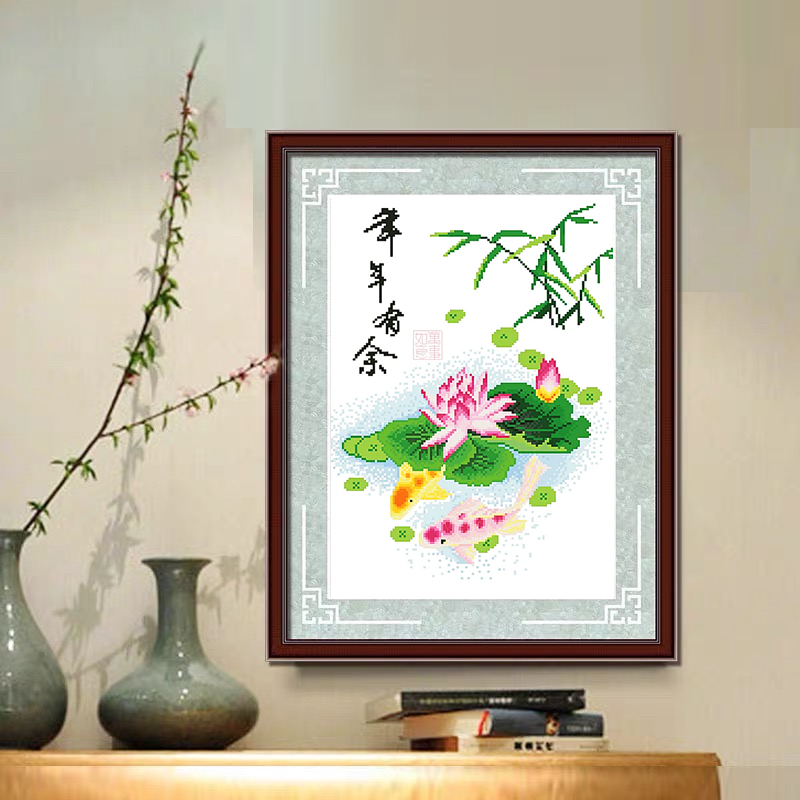 荷花十字绣客厅2025今年新款山水画治愈系网红小图适合餐厅饭厅的