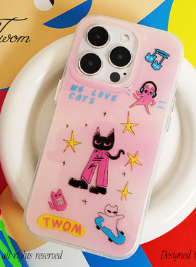 TWOM 可爱粉色原创猫咪双层壳苹果17promax手机壳新款适用苹果iPhone16promax手机壳小众设计15pro个性14pro