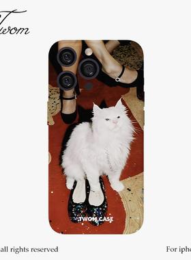TWOM高冷派对猫适用iPhone17promax手机壳新款16promax法式复古15pro高级感14promax小众风格可爱13不撞壳
