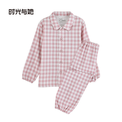 日式简约全棉双层纱大童家居服