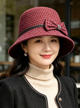 2026新款老年人秋冬季保暖毛呢盆帽老太太渔夫帽中年妈妈帽子女款