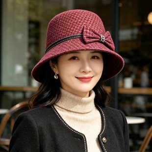 2026新款老年人秋冬季保暖毛呢盆帽老太太渔夫帽中年妈妈帽子女款