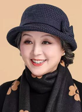 中老年人帽子女秋冬季妈妈时尚毛呢盆帽礼帽奶奶冬天厚保暖渔夫帽