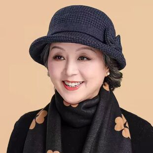 中老年人帽子女秋冬季妈妈时尚毛呢盆帽礼帽奶奶冬天厚保暖渔夫帽