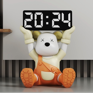 卡通电子闹钟摆件创意可爱熊时钟表轻奢高级感客厅摆台式座钟大