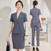 外套女夏季 韩范职业套装 薄款 工装 珠宝店美容院工作服 短袖 灰色西装