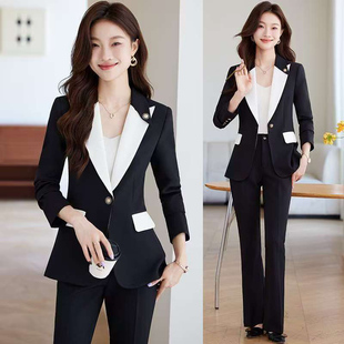 黑色西装套装女秋冬新款职业装正装职场工作服高级主持人西服外套