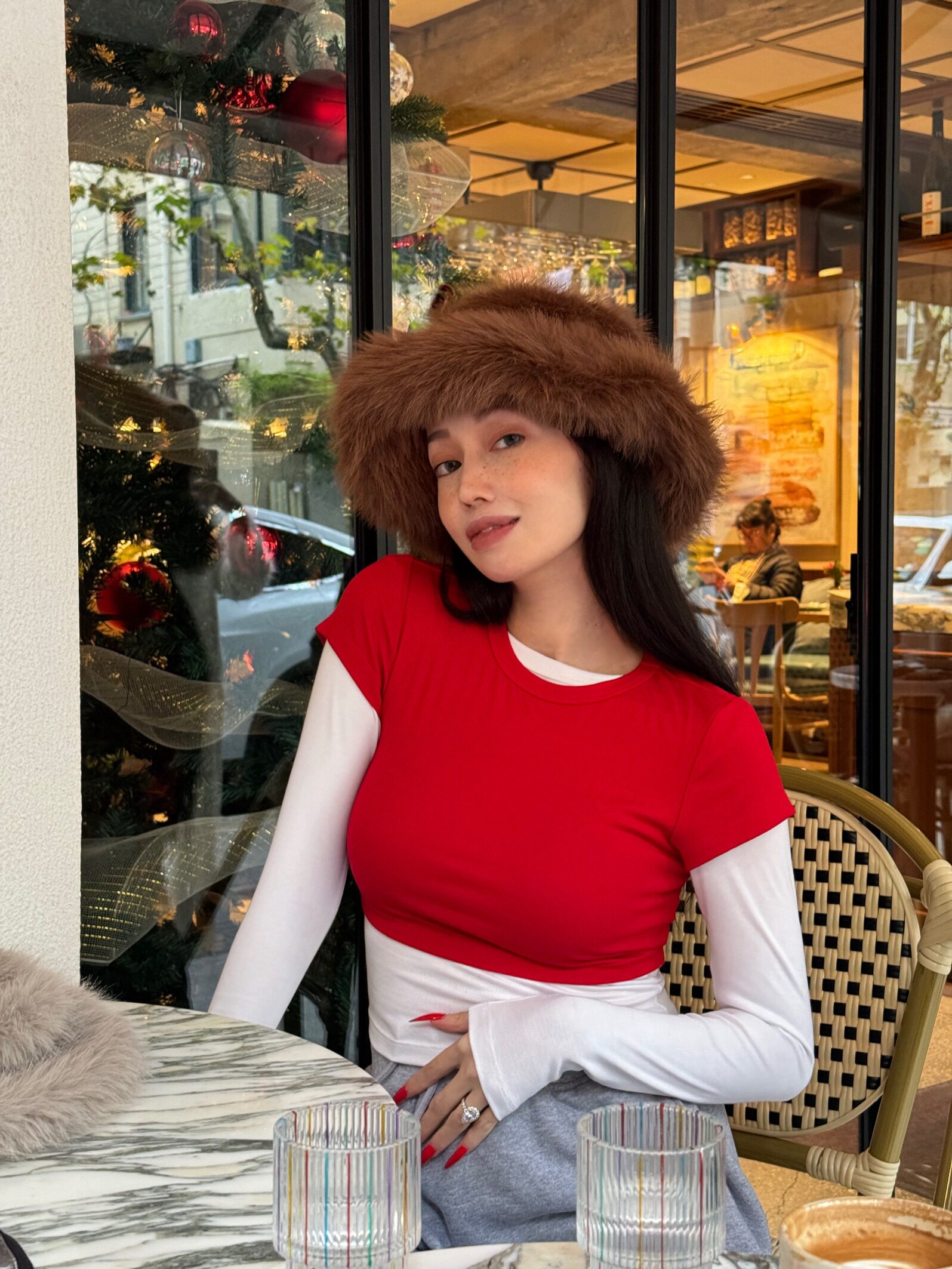 MIMICARLEY ��Ʒ������ʽ����С�������������ë����Ƥ��ñ��ɫ 119.68Ԫ