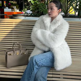 MIMICARLEY新品 辣妹复古加厚白色环保人造皮草外套大衣 重磅美式