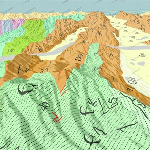 三维地质图三维地形起伏一眼可见，地层断层构造与地形同时呈现