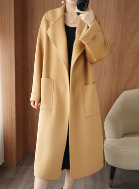 优雅气质橙色羊毛大衣秋冬新款百搭时尚长款外套显瘦显高