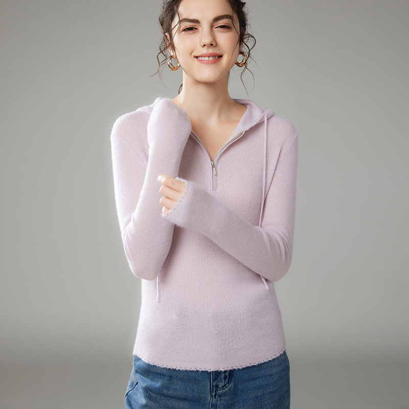 2025年秋季半拉链针织羊绒帽衫时尚休闲通勤百搭