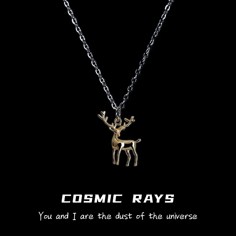 宇宙射线 立体金色小鹿吊坠项链简约小众设计感卫衣链2022新款ins