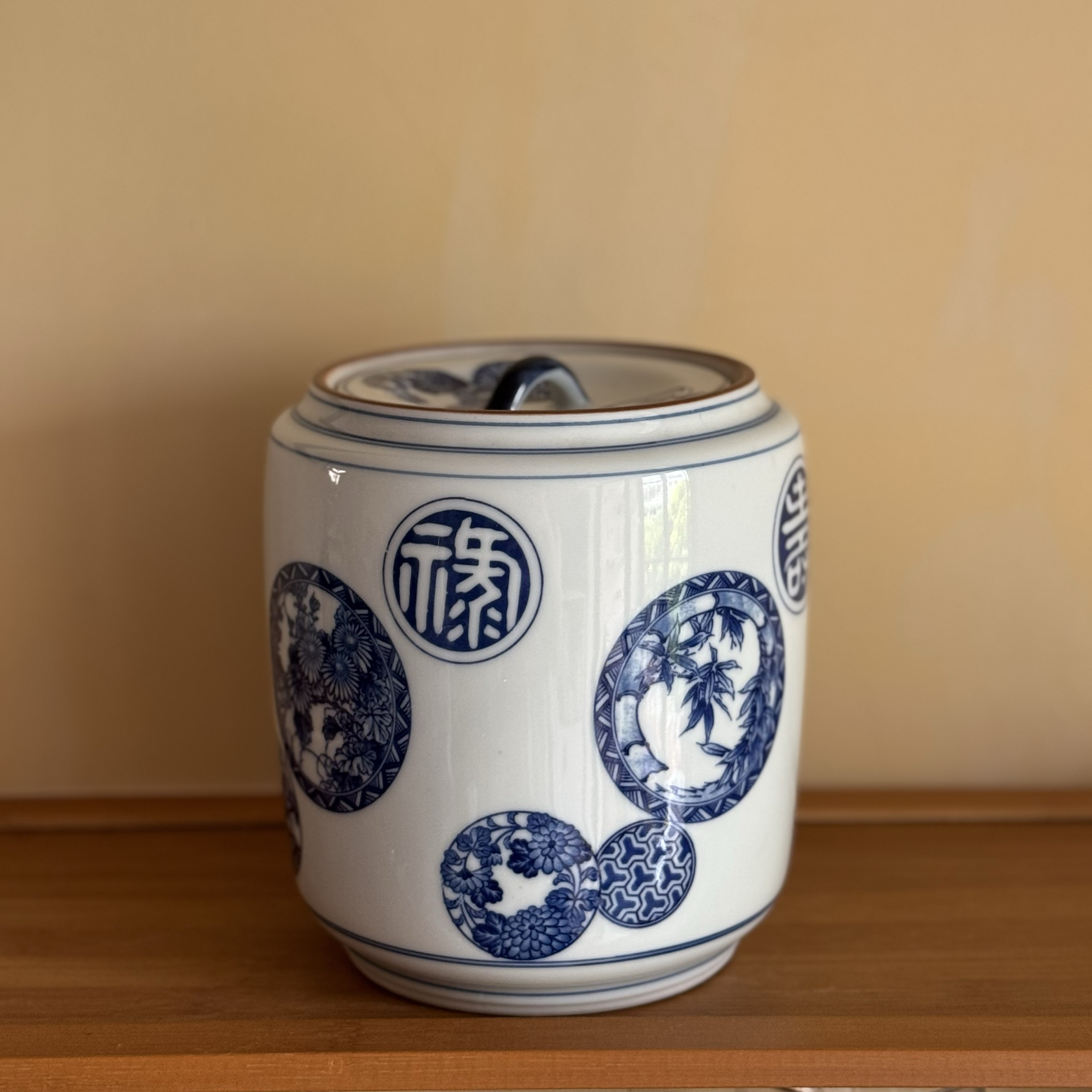 日产 手绘青花瓷 福禄寿 松竹梅 水指 茶叶罐 食物储水 摆件 收藏