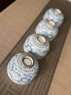 日产 明治四十四年 中古茶碗 老青花猪口杯 压手杯 茶杯 茶具