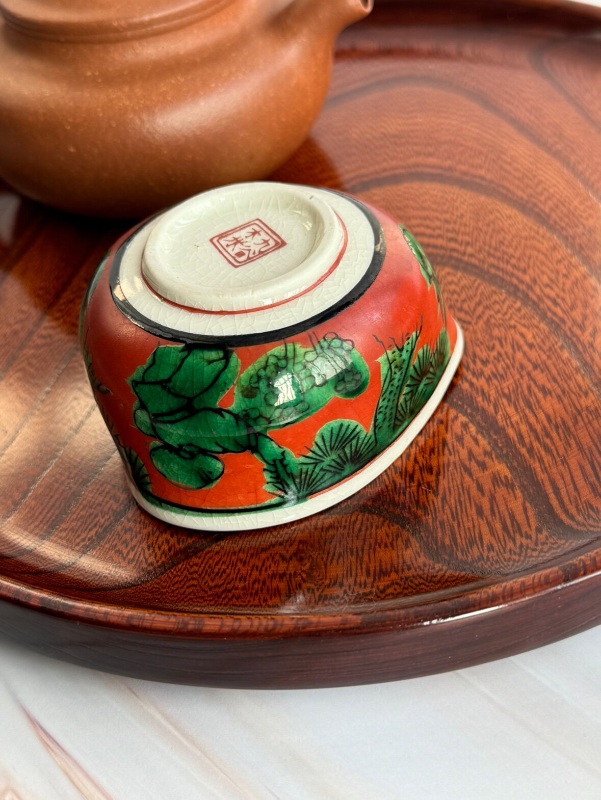 日产九谷木米 赤绘满红釉交趾 全新中古公道杯 年代瓷器 重工茶具