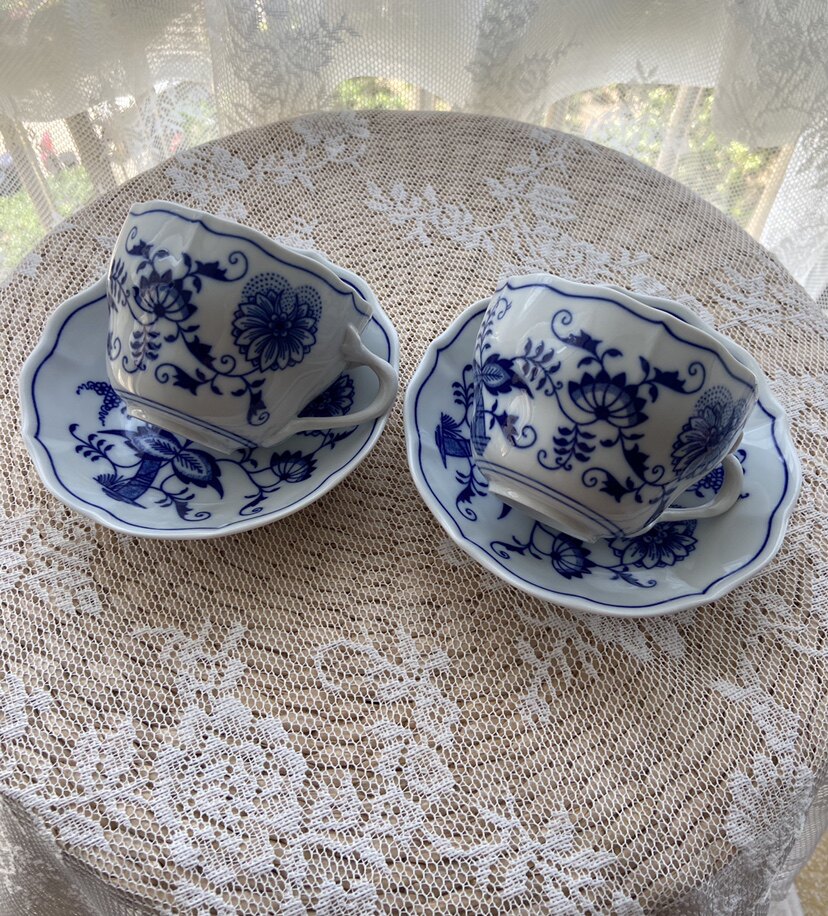 捷克波西米亚zwiebelmuster蓝洋葱咖啡杯两套带原盒梅森同款 欧瓷