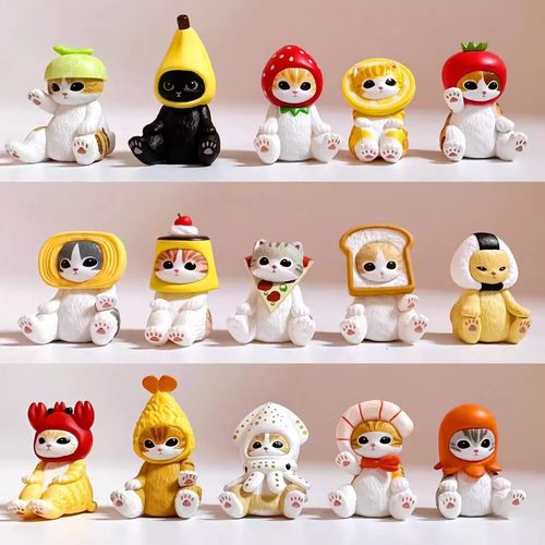 猫福珊迪盲盒mofusandQ萌粒粒公仔鲨鱼猫不想当猫咪美食猫变装