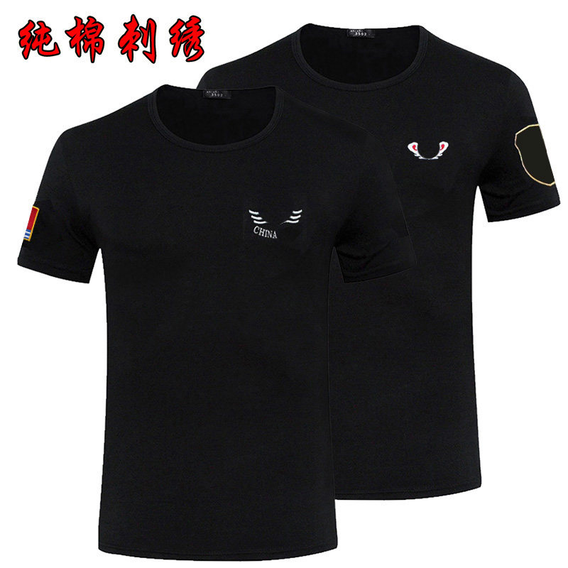 精工刺绣黑色体能服户外运动短袖男军迷战术训练作战T恤夏季半袖