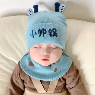 婴儿帽子秋冬新款 新生儿胎帽可爱超萌毛线帽 男女宝宝帽子围脖套装