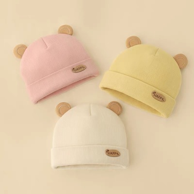 加厚婴儿帽子冬季胎帽0一3个月小熊新生儿初生男女宝宝夹棉套头帽