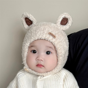 婴儿护耳帽子秋冬季加绒儿童头帽韩版可爱耳朵宝宝保暖针织帽潮