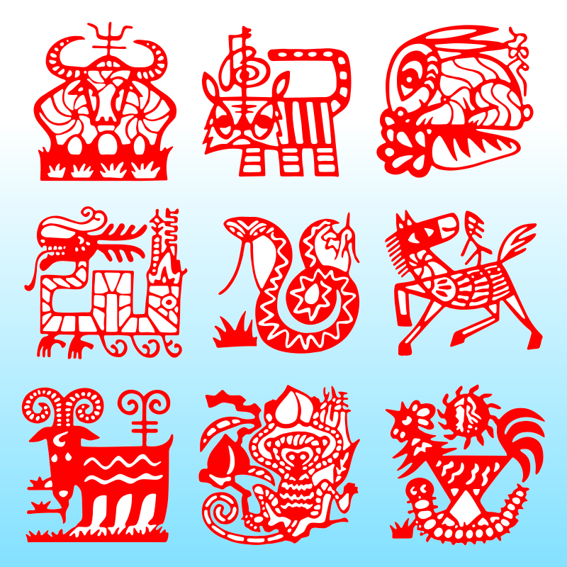 十二生肖剪纸窗花不干胶玻璃贴纸稿质成品相框虎兔龙蛇马羊年装饰