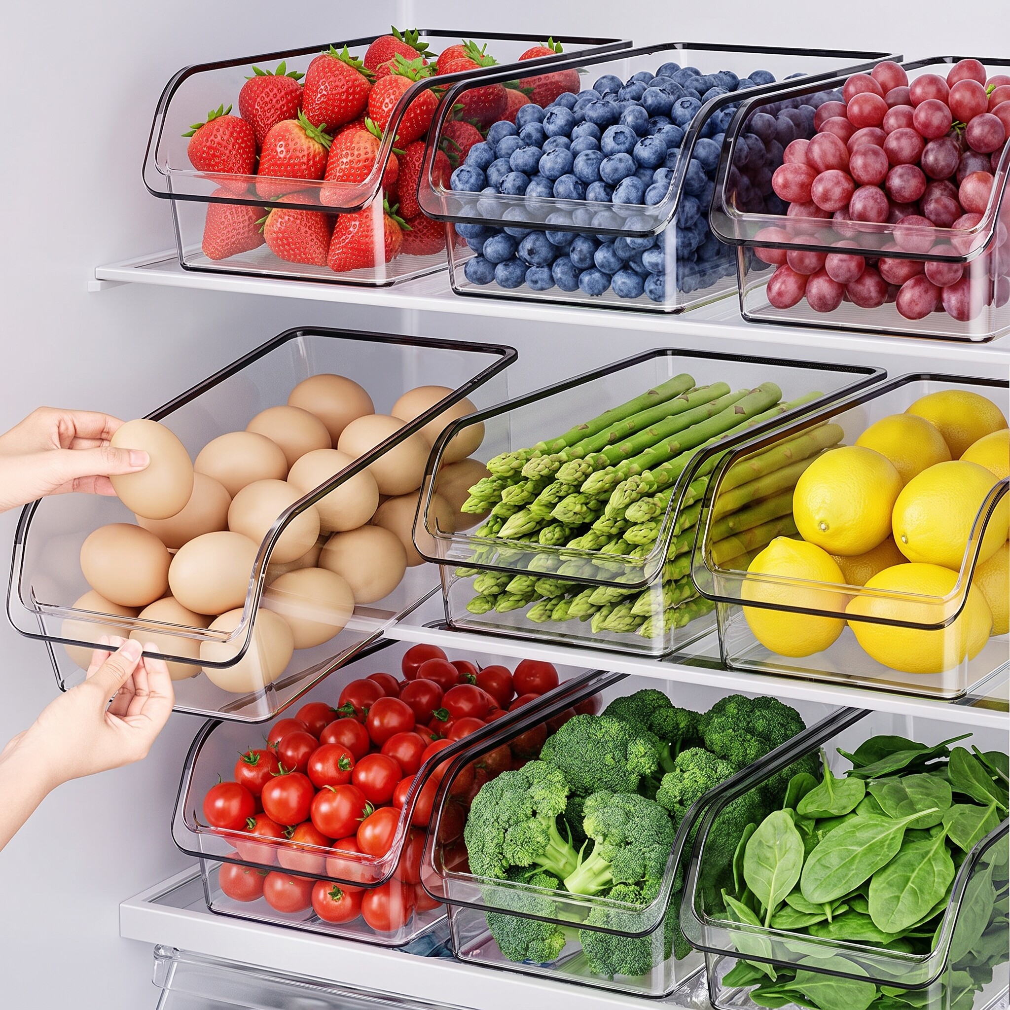 日本透明食品级冰箱收纳筐厨房整理鸡蛋水果蔬菜保鲜零食筐储物盒