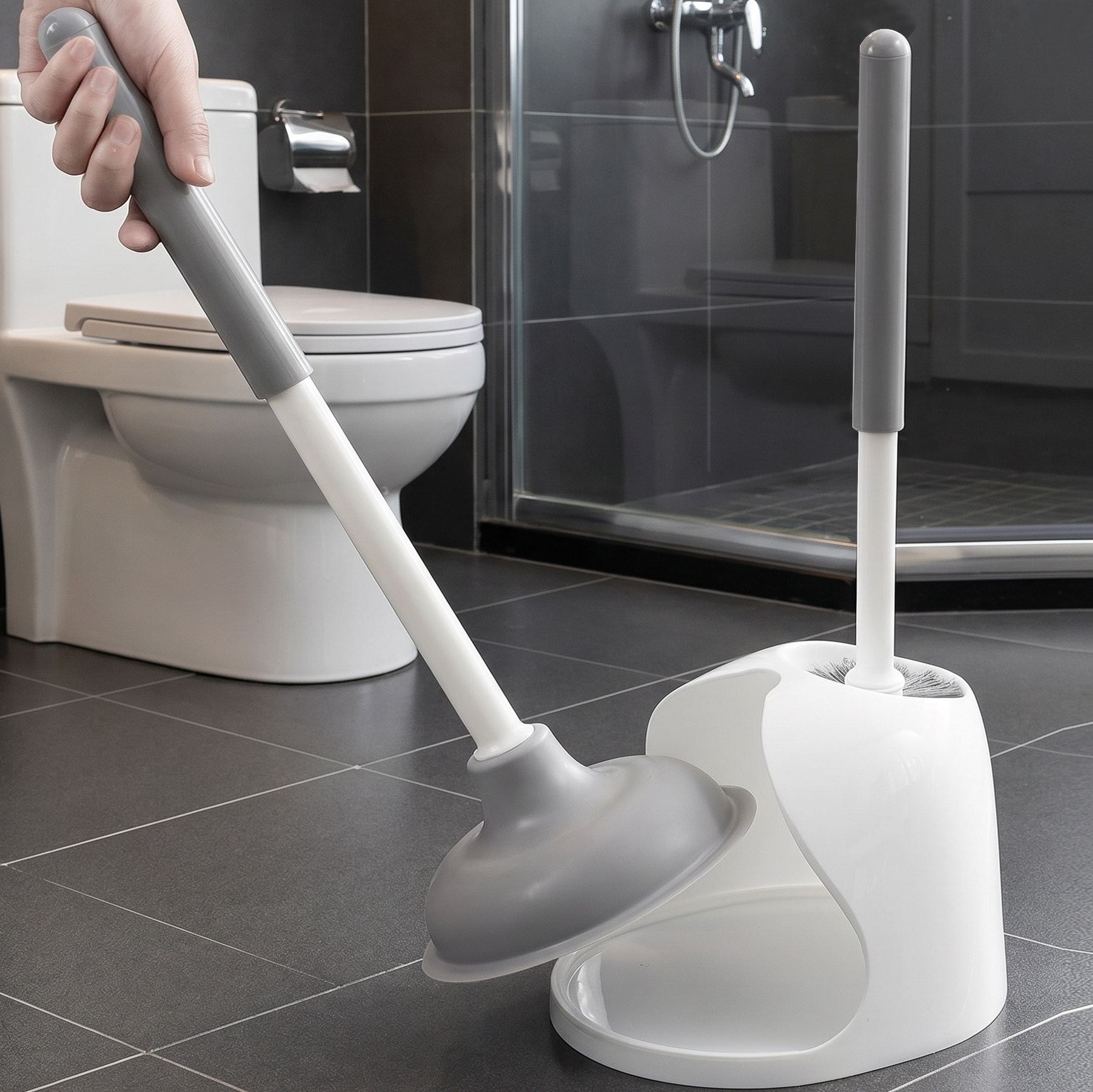 日本马桶疏通器马桶刷套装带底座厕所管道卫生间清洁刷家用无死角