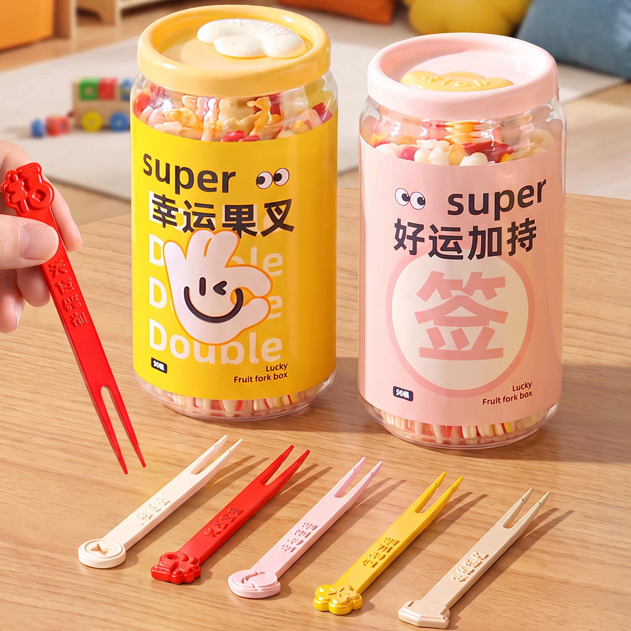 日本一次性水果叉儿童宝宝食品级水果签蛋糕甜品叉幸运高级感签子