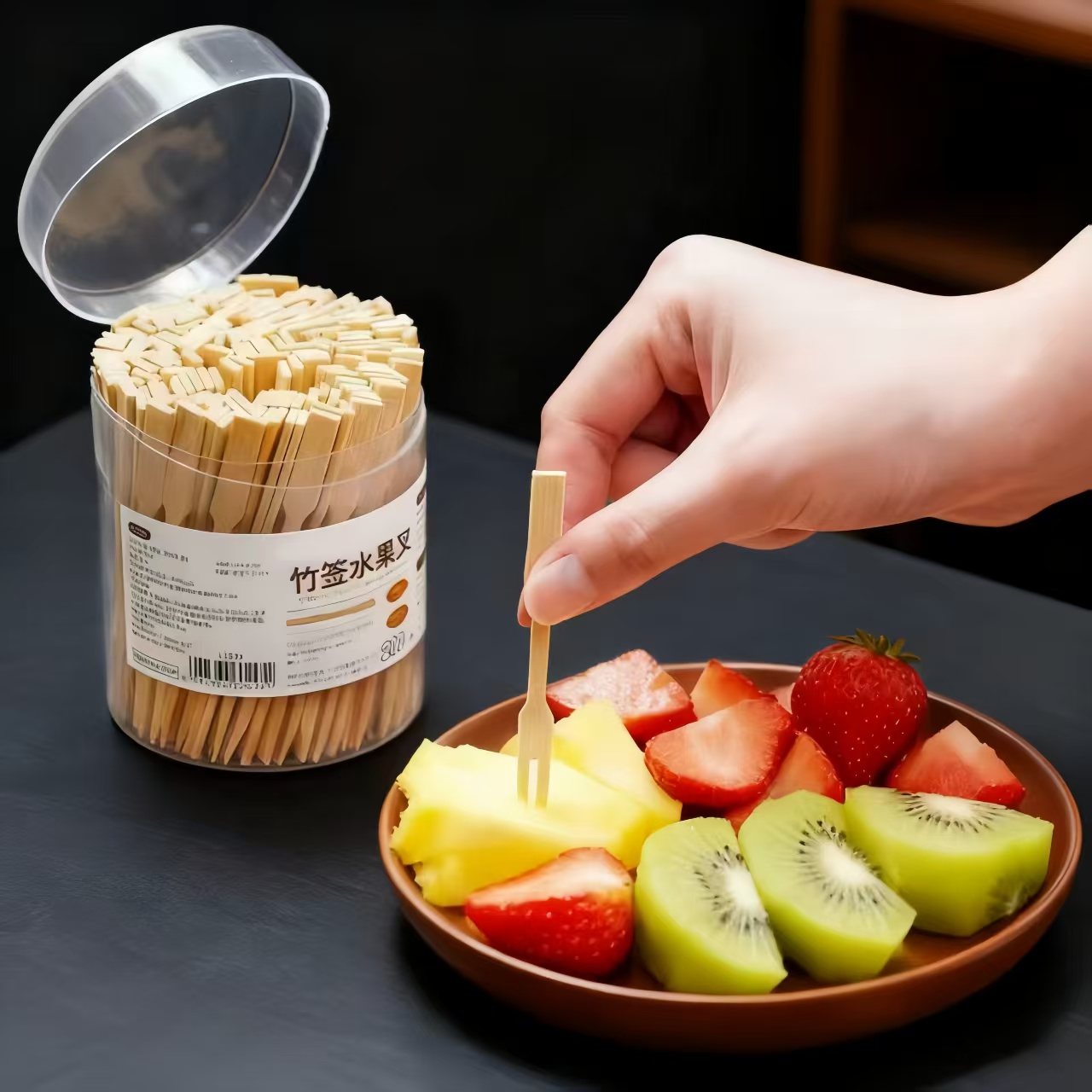 日本一次性水果叉子儿童宝宝可爱食品级天然竹子水果签蛋糕甜品叉