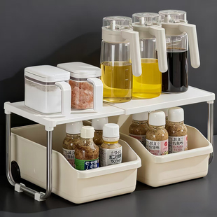 日本可伸缩厨房置物架台面橱柜隔板分层架柜内调料收纳锅架桌面架
