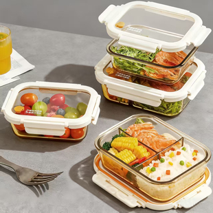 日本高硼硅玻璃饭盒可微波炉加热碗上班族带饭餐盒保鲜分隔便当盒