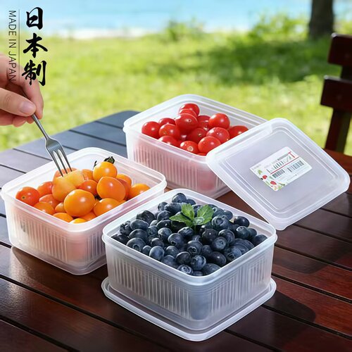 日本进口儿童水果便当盒学生专用便携外带保鲜盒食品级沥水收纳盒