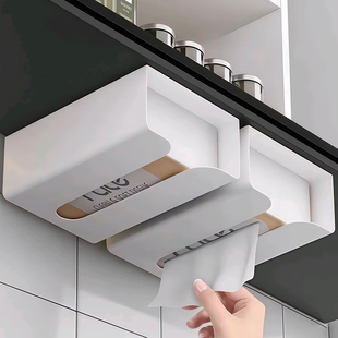 日本卫生间纸巾盒壁挂式免打孔面巾纸洗脸巾收纳盒厨房倒挂抽纸盒